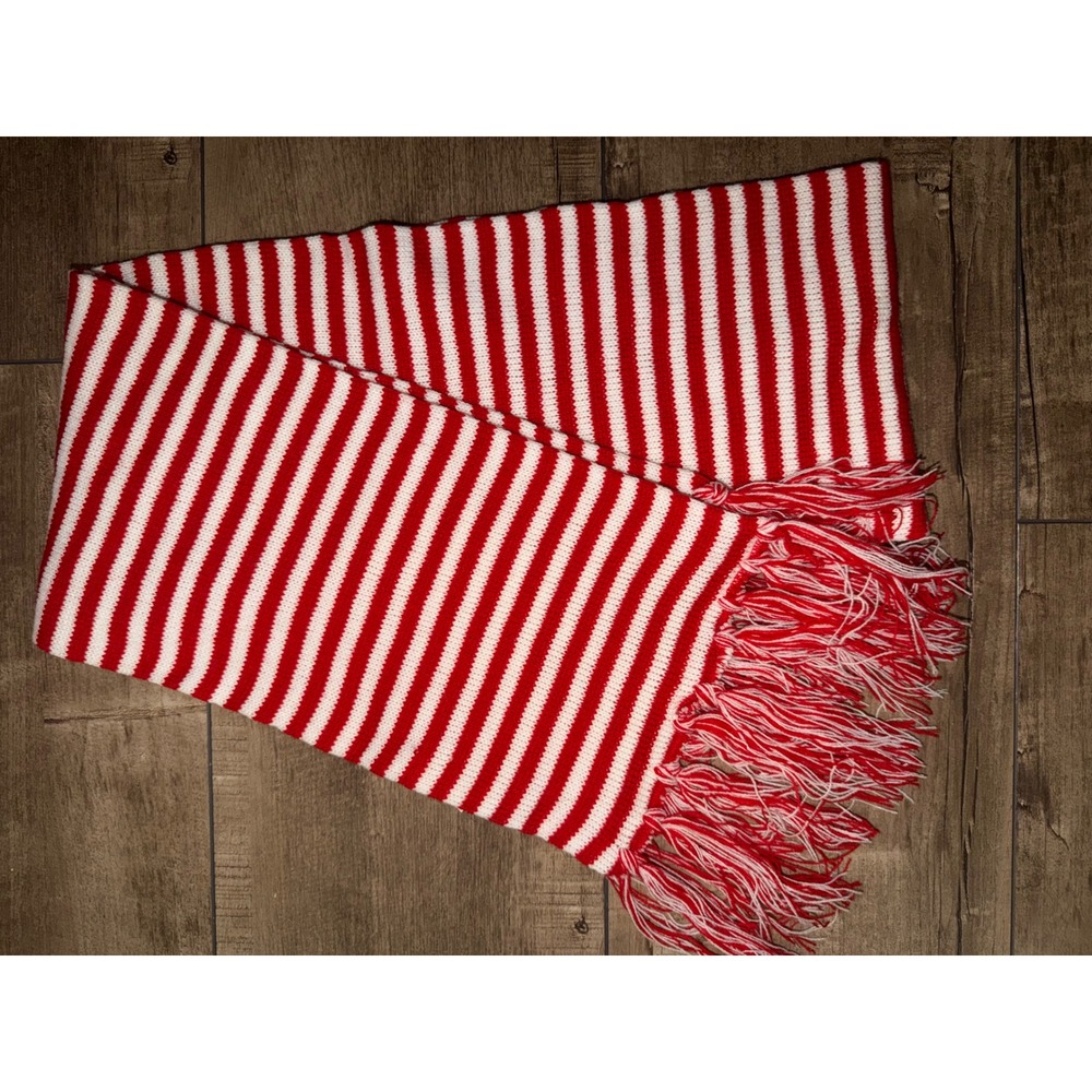 Ganz Kids Red White Striped Knit Winter Scarf Fringe Holiday Candy Cane NEW